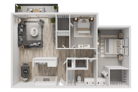 Floor plan for 2 beds, 1 bath, 1030 sqft